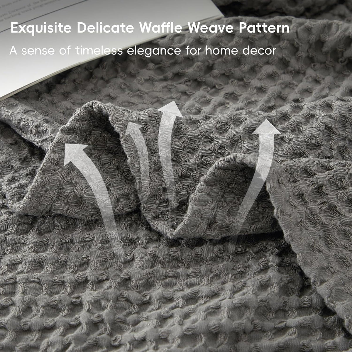 PHF Ultra Soft Waffle Weave Throw Blanket 50"x 60"- Washed Lightweight Breathable Cozy Woven Blanket for Bed - Aesthetic Decor for Couch Bedding Sofa Home Car - Grey