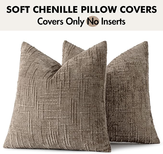 MIULEE Chenille Textured Lumbar Throw Pillow Covers Taupe Grey 12x20 | Set of 2 - Image 9