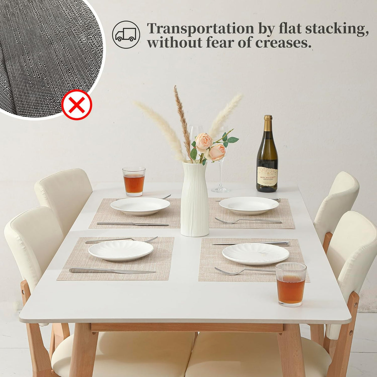 Leetaltree Beige Placemats Set of 20 - Heat Resistant Non-Slip Place mats for Dining Table, Washable Durable PVC Vinyl Woven Table Mats（Beige, 20）