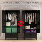 71'' Black Farmhouse Metal Wardrobe Cabinet with Hanging Rod, 2 Barn Door Wardrobe Closet with Adjustable Shelves,Drawer,for Dining Room,Bedroom,Living Room, Cloak Room,Office