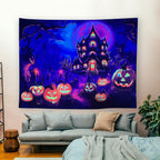 OSVINO Blacklight Halloween Castle Tapestry 79"x59" Pumpkins Ghosts Background Bedroom Aesthetic Hippie Room Decor Glow in The Dark Wall Poster for Halloween Easter