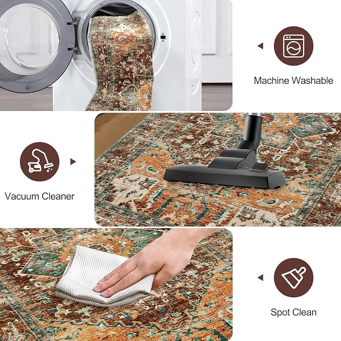 Yamaziot Washable Runner Rug, 2x7 Non-Slip Boho Vintage Hallway Kitchen Rug | - Image 4