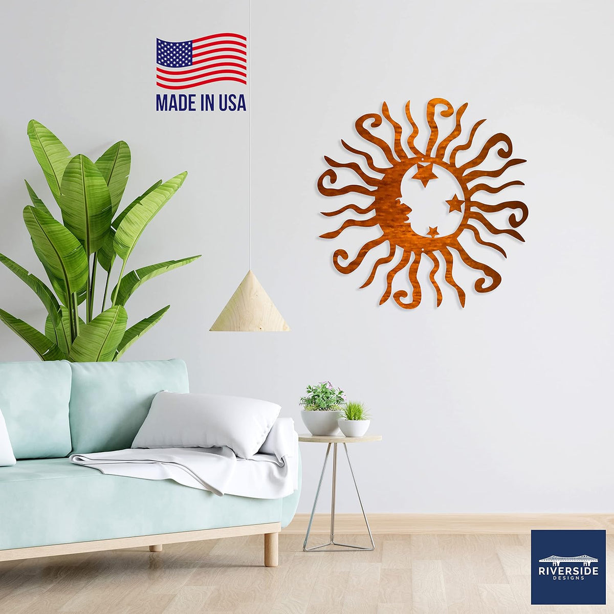 Riverside Designs Wacky Solar Moon Metal Wall Art Steel Outdoor Decor | Heavy-Duty and Waterproof | Made in USA (Copper, 30L x 30W)