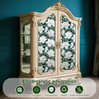 Window Privacy Film Stained Glass Decorative Static Clings Frosted Window Tint for Home Room Decor Bathroom Door Car Stickers with Glittering Effect, Removable(Magnolia Design)