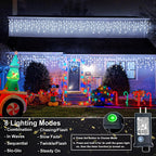 Icicle Christmas Lights, 98FT 1216 LED Icicle Lights for Outside with 228 Drops, 8 Modes Waterproof Twinkle String Lights for House Bedroom Wedding Holiday Decorations, White