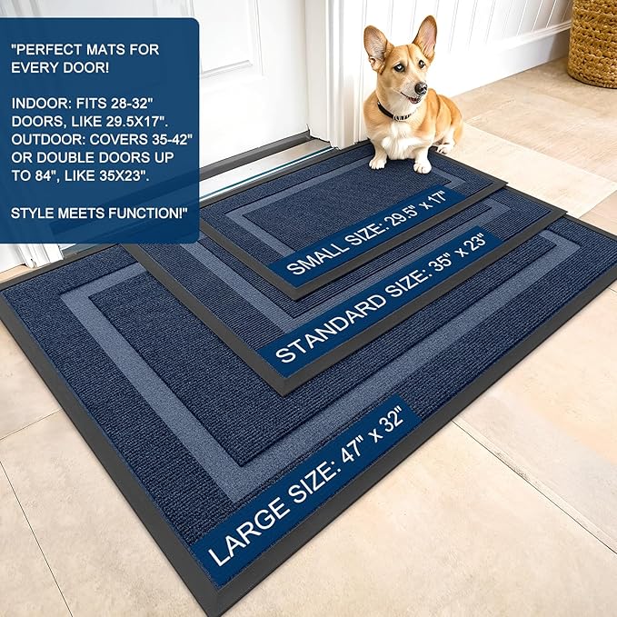 OLANLY Front Door Mat Outside 59x40, All-Season Heavy-Duty Rubber Doormat | Blue - Image 2