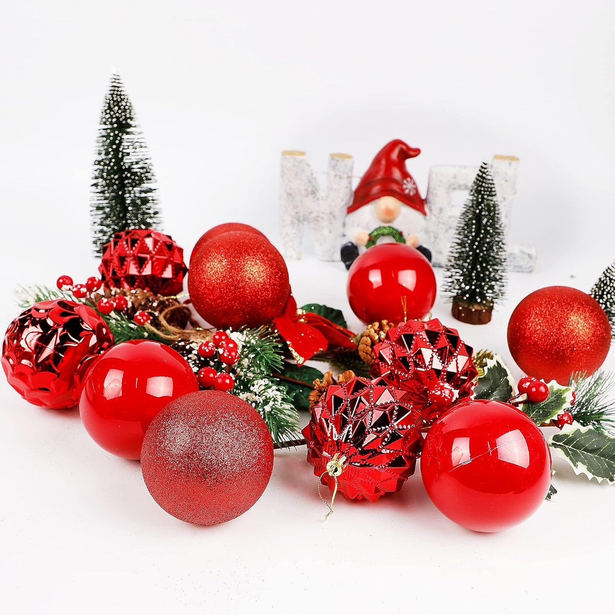 Lulu Home Christmas Ball Ornaments, 20 Ct 3.15" Pre-Strung Hanging Ornament Decorations, Xmas Shatterproof Plastic Balls for Holiday Party Wreath Garlands Trees, Red