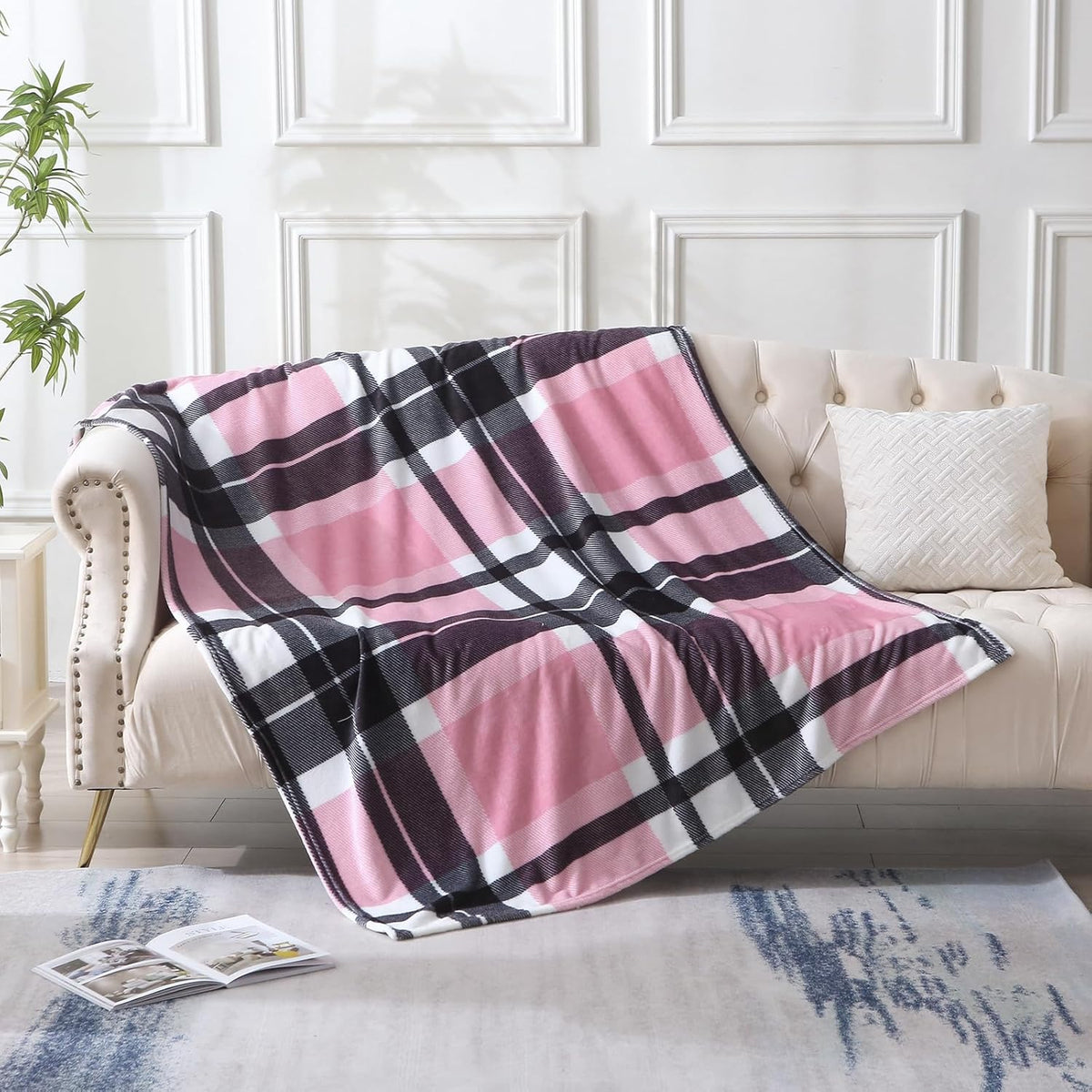 MERRYLIFE Pink Plaid Throw Blanket Decorative Fleece Throw | Ultra-Plush Colorful | Couch Blanket Travel Lap | Home Gift Use(50" 60",Pink Plaid)