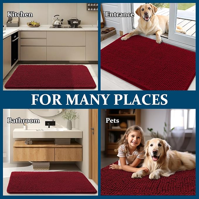 OLANLY Dog Door Mat for Muddy Paws 40x32, Super Absorbent Chenille Mud Mat | Red - Image 8