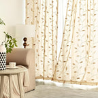 MIULEE Khaki Sheer Curtains 2 Panels Embroidered Leaf Patterned, W52 x L84 | - Image 3