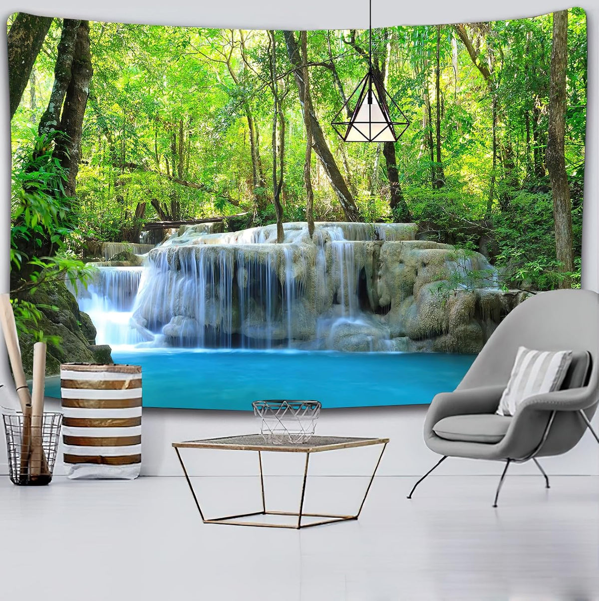 FENDROM Waterfall Tapestry Nature Stone River Forest Scenery Theme Print Landscape Jungle Wall Hanging for Living Room Party Beach Picnic Blankets Tablecloths Wall Decor