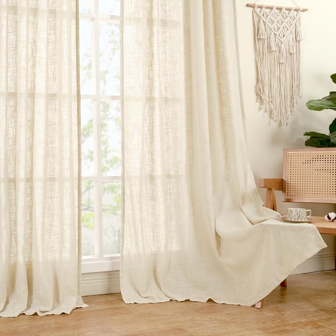Beige Semi Sheer Linen Curtains 24 Inch Length - Image 9