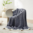 Snuggle Sac Heather Navy Throw Blanket for Couch, Super Soft Warm Microfiber Blankets Navy Blue, Cozy Knit Fuzzy Plush Lightweight Throws for Sofa, Bed, Heather Navy,50x60 inches