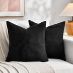 Fancy Homi 2 Packs Black Samll Decorative Throw Pillow Covers 14x14 Inch with for Couch Bed Sofa, Rustic Farmhouse Boho Home Decor, Soft Corss Patchwork Corduroy Square Cushion Case 35x35 cm
