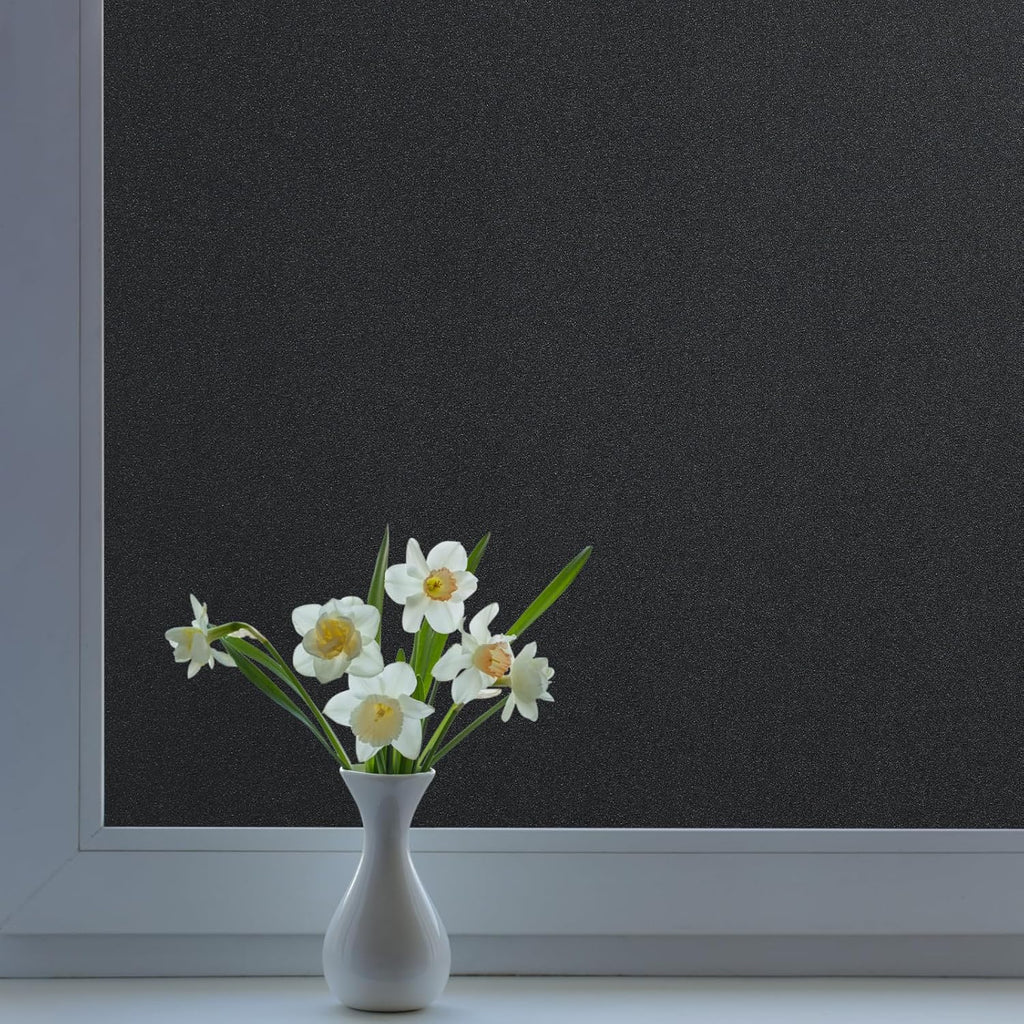 DOWELL Blackout Window Film, 100% Light Sun Blocking Static Cling Frosted Privacy Film for Glass, Heat Control Removable Window Tint, Room Darkening Cover for Day Sleep, Black, 23.6" x 118"