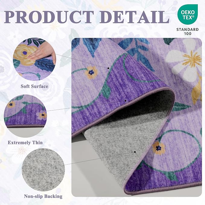 DUKINO 6x9 Area Rugs, Floral Washable Rug - Image 4