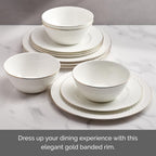Mikasa Trellis Gold Rim Bone China Lightweight Chip Resistant 12 Piece Dinnerware Set, Service for 4