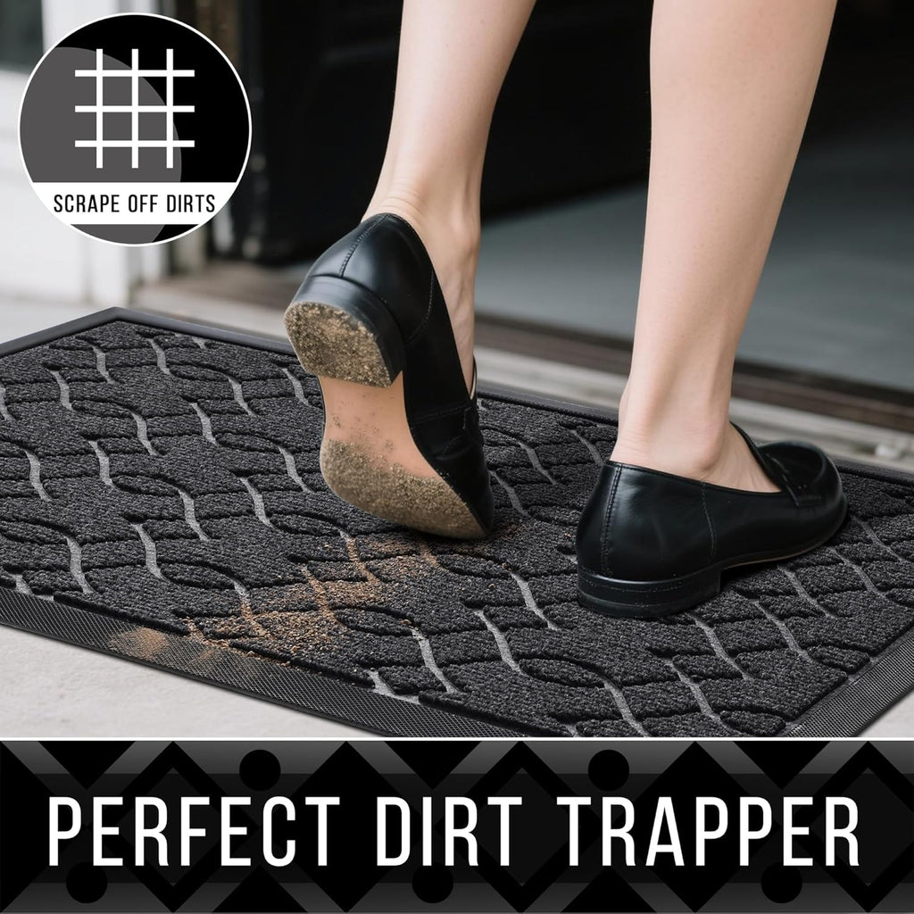 Yimobra Front Door Mat Outdoor Indoor 72x24, All-Season, All-Weather, Heavy Duty Welcome Door Mats Outside Entrance, Non Slip Porch Patio Entrance Mat, Black Gray