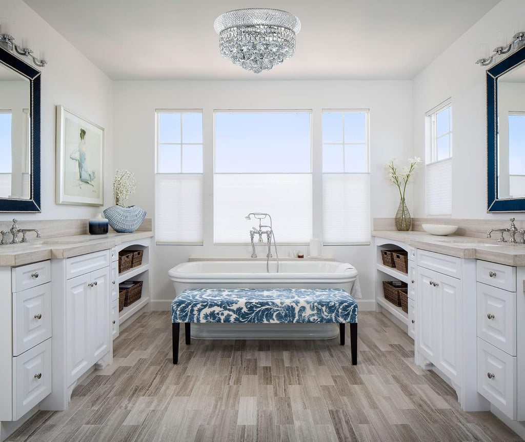 Crystal Flush Mount Chandelier Ceiling Light Fixture for Living Room Dining Room Bedroom Foyer Entryway Hallway Closet Bathroom (Chrome, 9" H x14 D)