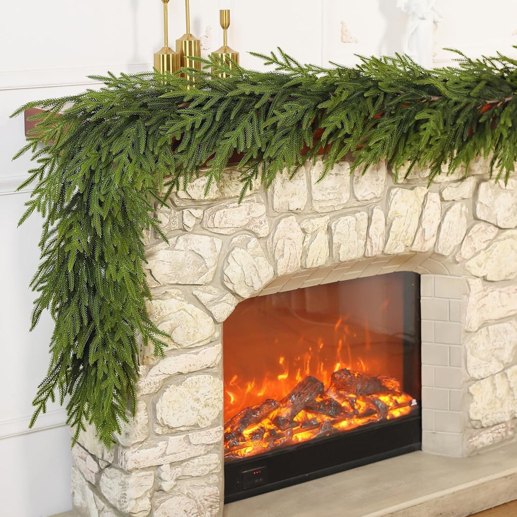 Artificial Norfolk Pine Garland - Faux Christmas Garland Fake Green Garland for Fireplace,Table, Stairs, Mantle, Window,Indoor Outdoor,Home,Holiday Decor (1 PCS,9 FT)
