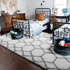 Area Rugs for Living Room, 5x8 Fluffy White and Grey Bedroom Geometric Rug | - Image 9