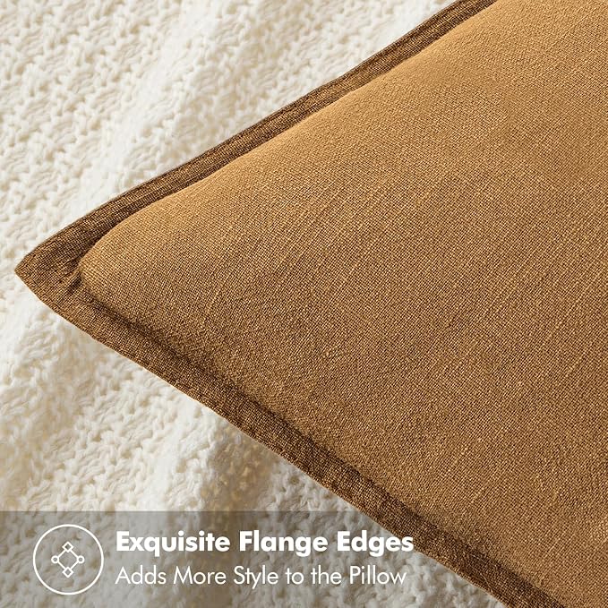 MIULEE Decorative Linen Euro Sham Pillow Covers 22x22 Inch Hazel | Boho - Image 2