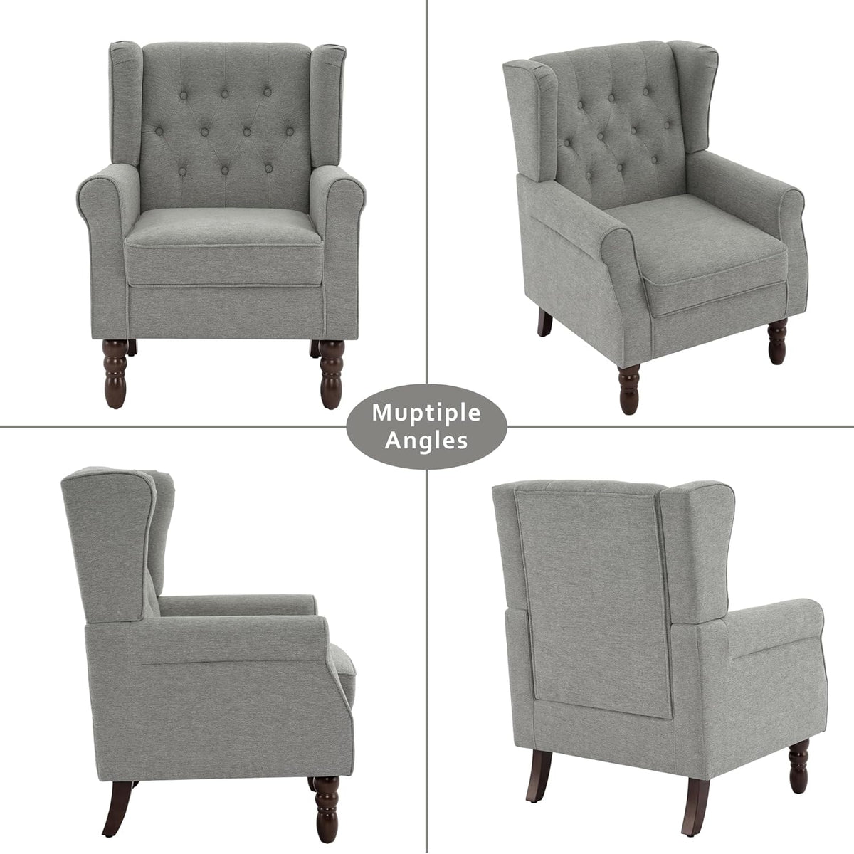 Lumibee High Back Accent Chair Set of 2,Upholstered Wingback Armchair with Solid Wood Legs for Small Spaces,Comfy Single Sofa Chair for Living Room,Bedroom,Office-Light Gray