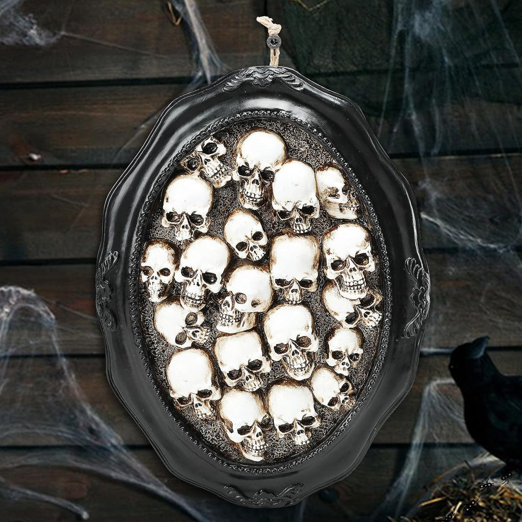 10.2" Halloween Skull Decorations, Gothic Skeleton Head Halloween Hanging Wall Decor, Resin Skull Sculptures for Halloween Indoor Outdoor Holiday Party Home Decoration