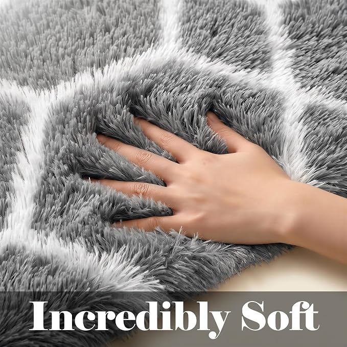 6x9 Area Rugs for Living Room Bedroom, Fluffy Grey and White Geometric Rug | - Image 2