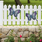 POXOHO Metal Butterfly Wall Decor - Purple Mosaic Glass Art Sculpture with Metal Frame, 11 Inch Hanging Garden Ornaments for Outdoor Fence, Patio Yard, Indoor Bedroom & Living Room Home Decoration