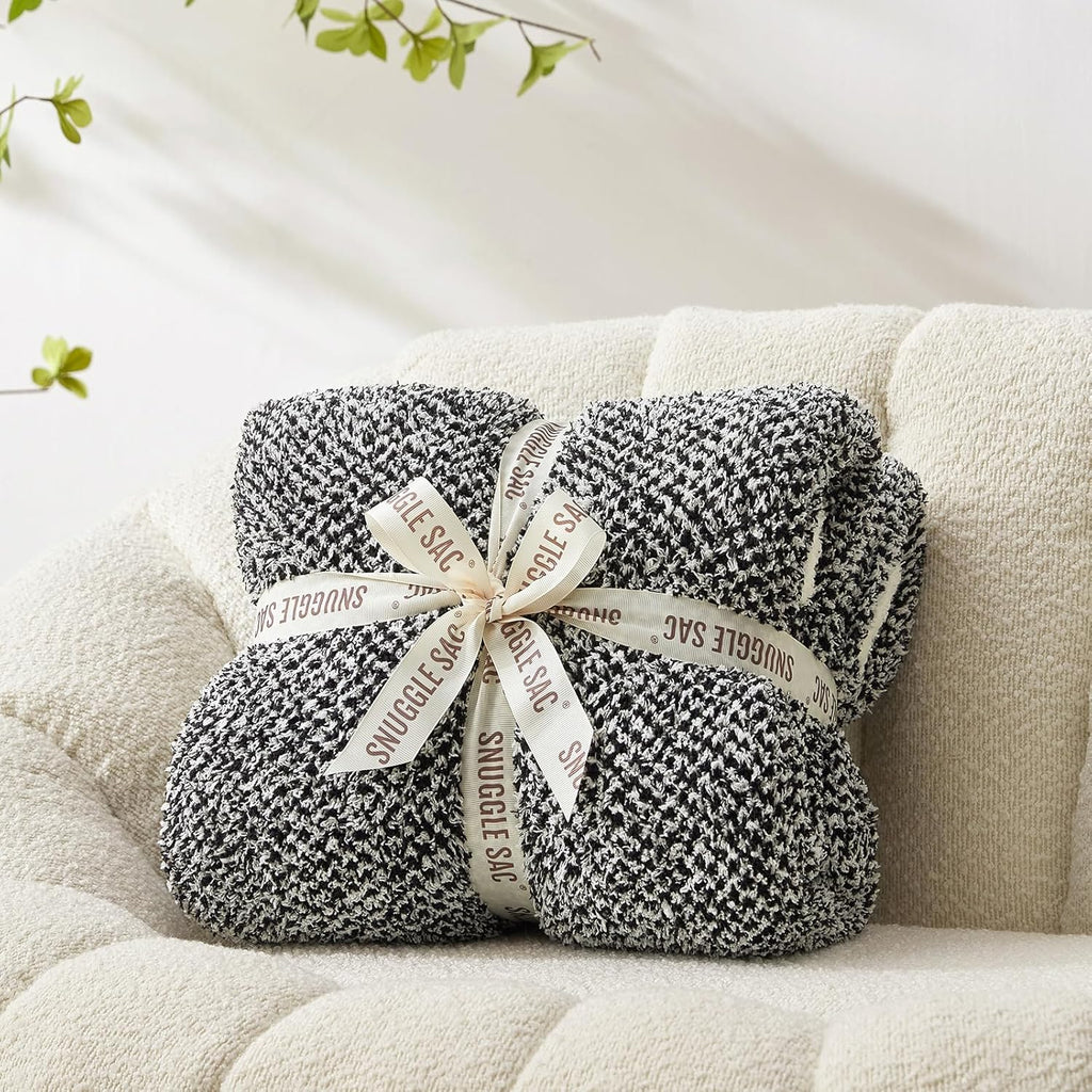 Snuggle Sac Heather Black Bedding Blankets Twin Size, Reversible Super Soft Large Cozy Blankets for Bed, Warm Cozy Knit Fuzzy Blankets for Sofa, Living Room, Heather Black, 60x80 inches