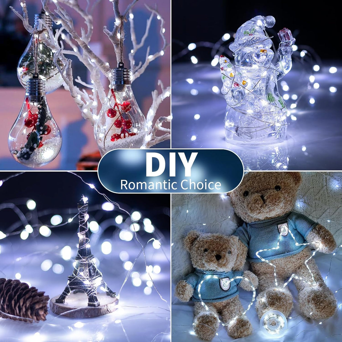TingMiao Cool White Fairy String Lights Battery Operated LED Starry Lights 7.2ft 20 LEDs Silvery Copper Wire for Christmas DIY Decoration Wedding Party (6 Pack)