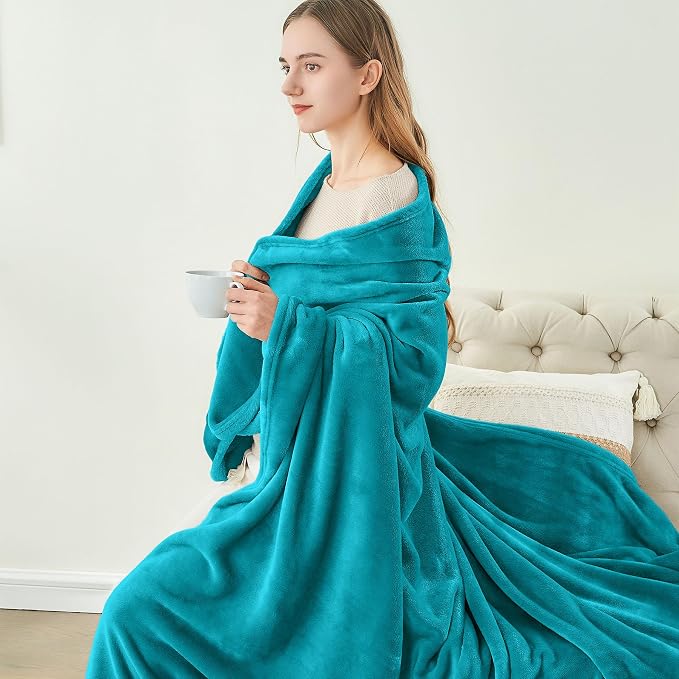 BEDELITE Fleece Blanket Soft Plush King Size Bed Blanket Teal Blue 108"x90" | - Image 9