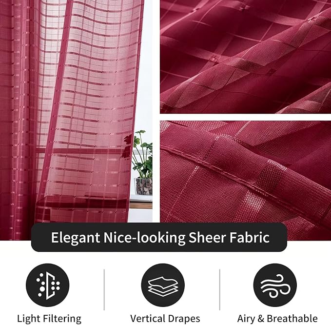 SpaceDresser Check Sheer Curtains 63 Inches Long - Image 4