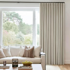 Oatmeal Beige Pinch Pleated 100% Black Out Linen Curtains 84 Inch Length | Room - Image 7