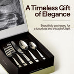 Luciella Ponza Flatware Set for 12, 65-Piece Stainless Steel Silverware Set with Serving Utensils, Timeless Hammered Design, Rust-Resistant, Mirror Polished & Dishwasher Safe