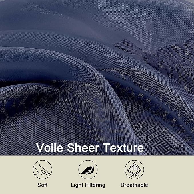 Navy Blue Sheer Curtains 84 Inches Long 2 Panels, Soft Airy Light Filtering - Image 7