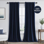 Navy Blue 100% Blackout Curtains 96 Inch Length 2 Panels Set - Image 9