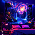 Manicer Blacklight Galaxy Waterfall Neon Tapestry – UV Reactive Glowing Cosmic Spiral Sky Glow in the Dark Nature Fantasy Landscape Wall Art for Bedroom – 51.2" x 59.1"