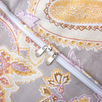 ABREEZE Paisley Bedding Sets 3Pcs Brushed Cotton Duvet Cover Set King Size Rustic Damask Gold Floral Comforter Cover with Zipper Closure Boho Bedding Collections
