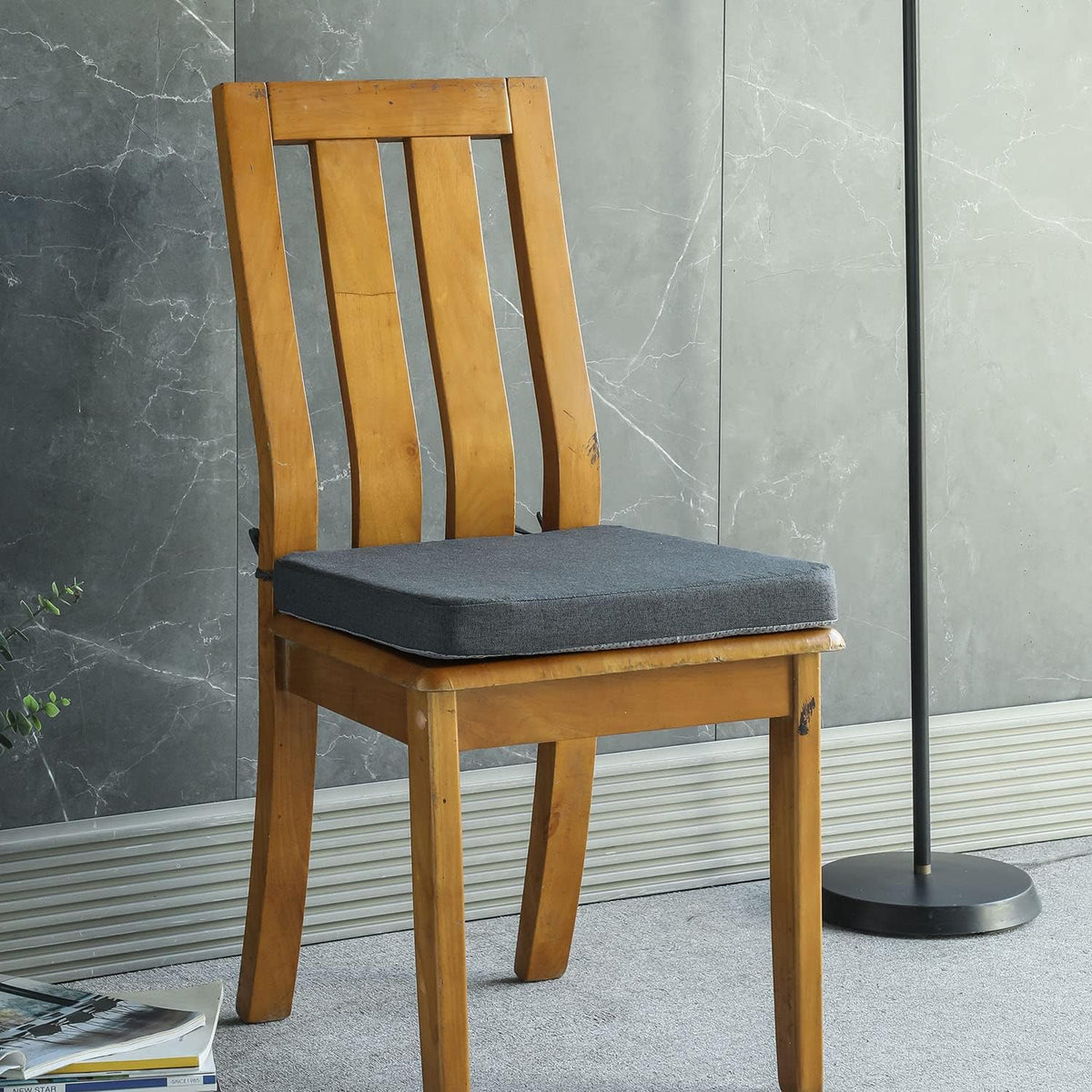 Chair Cushion for Dining Chairs with Ties 4 Pack Non Slip Memory Foam Kitchen Room Chair Pads for Outdoor Patio Furniture 17x16 Inch, Gray