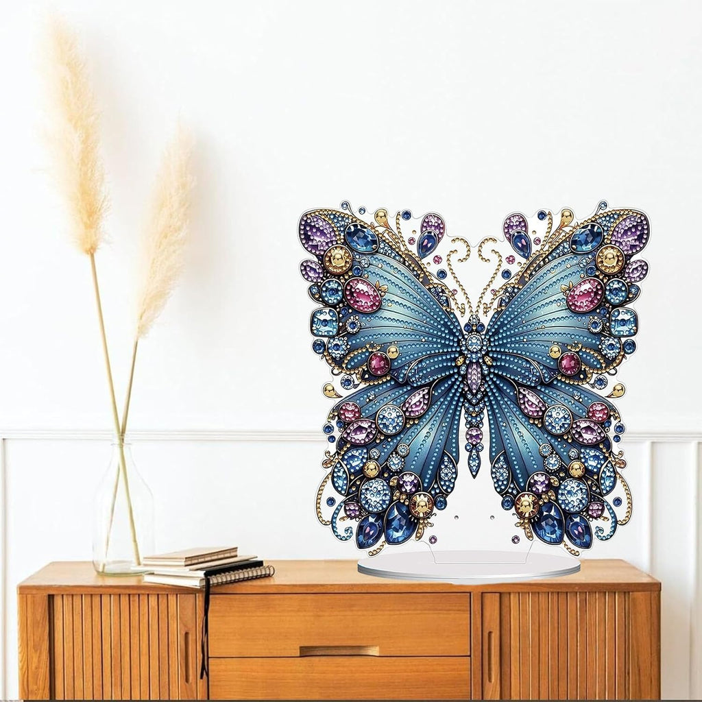 Diamond Painting Kits for Adults Beginners, 5D Full Drill Flowers and Butterfly Crystal Art Desktop Ornament, DIY Single Sided Home Office Desk Decor, Creative Craft Gift Set with Tools