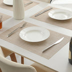 Leetaltree Beige Placemats Set of 16 - Heat Resistant Non-Slip Place mats for Dining Table, Washable Durable PVC Vinyl Woven Table Mats（Beige, 16）