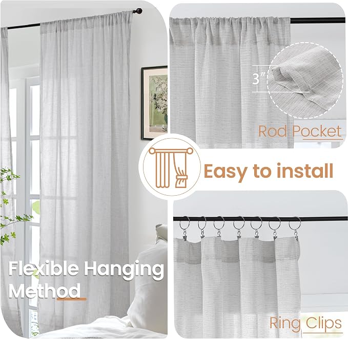 BGment Light Grey Linen Sheer Curtains - Image 6
