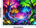 BlissYard Enchanted Neon Forest UV Black Light Tapestry 78x59 Inches Art Color Neon Light Background Bedroom Living Room Wall Party Decoration Psychedelic Pathway Fantasy Nature Magic Glow Decor