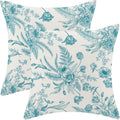 CXMEIFLY Aqua Teal Spring Pillow Covers 18 x 18 Inch Set of 2 for Chinoiserie Flowers Decor Throw Pillows Floral Leaves Seasonal Plant Outdoor Decorative Cushion Cases for Couch Bed Decorations