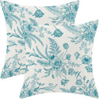 CXMEIFLY Aqua Teal Spring Pillow Covers 18 x 18 Inch Set of 2 for Chinoiserie Flowers Decor Throw Pillows Floral Leaves Seasonal Plant Outdoor Decorative Cushion Cases for Couch Bed Decorations