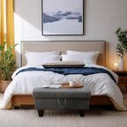 Ottoman Rectangular Storage Ottoman Bench, Flannel Footrest Stool Footstool with Lid for Living Room, Bedroom, Entryway, Dark Gray, 28.5"x19"x17.5"