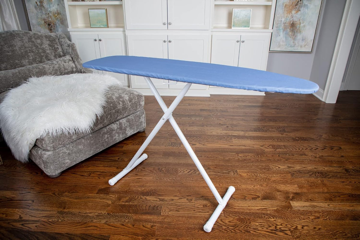 54" Full-Size Adjustable Ironing Board w/Thick Pad Cover, Leg Locking System, Foldable and Collapsible, Heavy-Duty Alloy Steel Construction, Space Saving Design - Blue