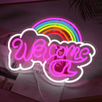 LISIGNVE Rainbow Welcome Neon Sign Cloud Light Up Sign Welcome Led Sign Rainbow Neon Light with USB for Bedroom Wedding Party School Business Wall Decor (16.5”*12.6”)
